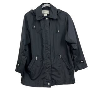 Fitzwright Women Hooded Rain Windbreaker Jacket Zip Lightweight Pocket Black S